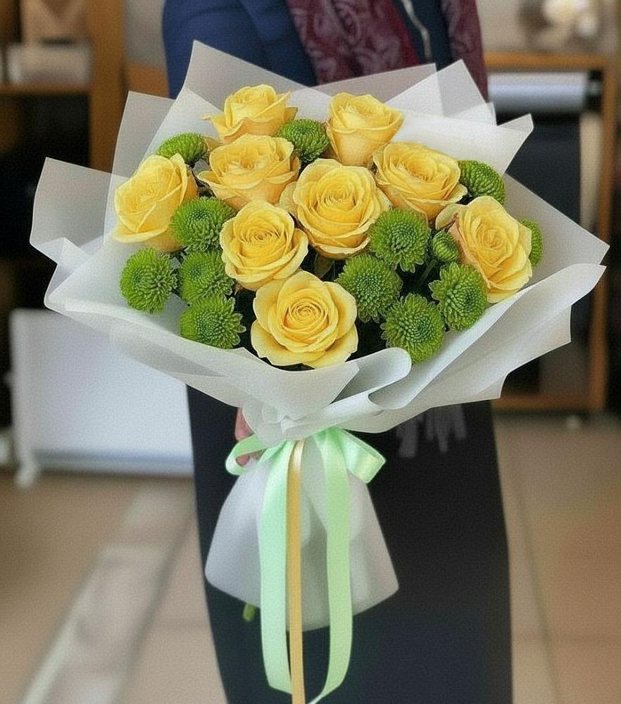 Букет цветов из: Хризантемы и Розы в Привольном