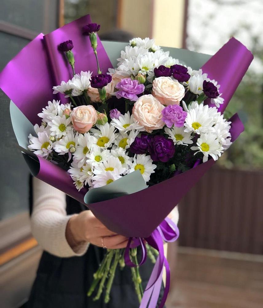 Букет цветов из: Хризантемы, Гвоздики и Розы в Привольном