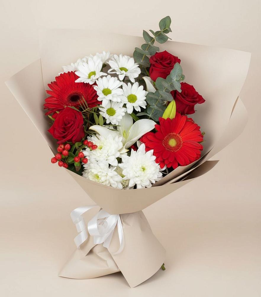 Букет цветов из: Розы, Хризантемы, Герберы и Лилии в Привольном