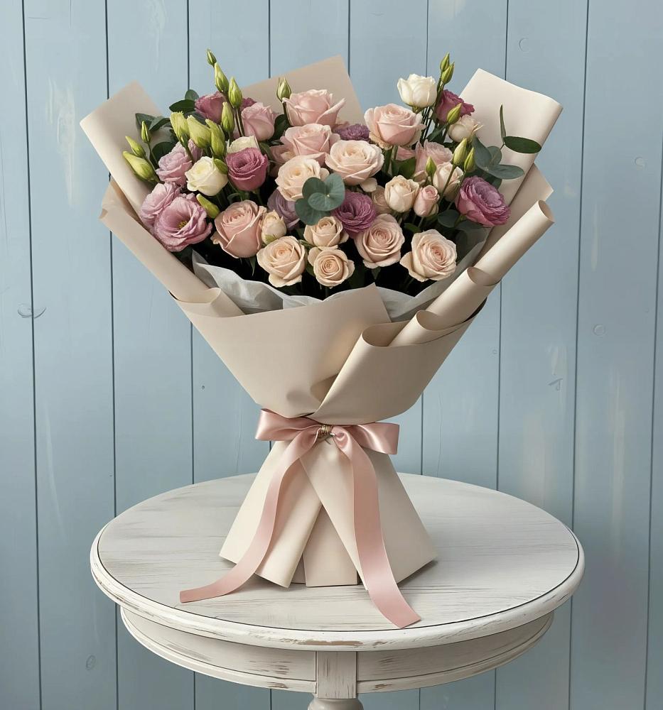 Букет цветов из: Розы и Лизиантусы в Привольном