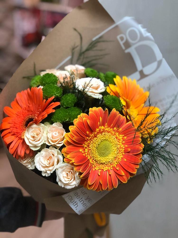 Букет цветов из: Герберы, Хризантемы и Розы в Привольном